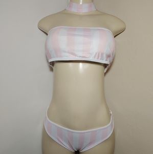 Pink & White Stripe Bikini & Choker